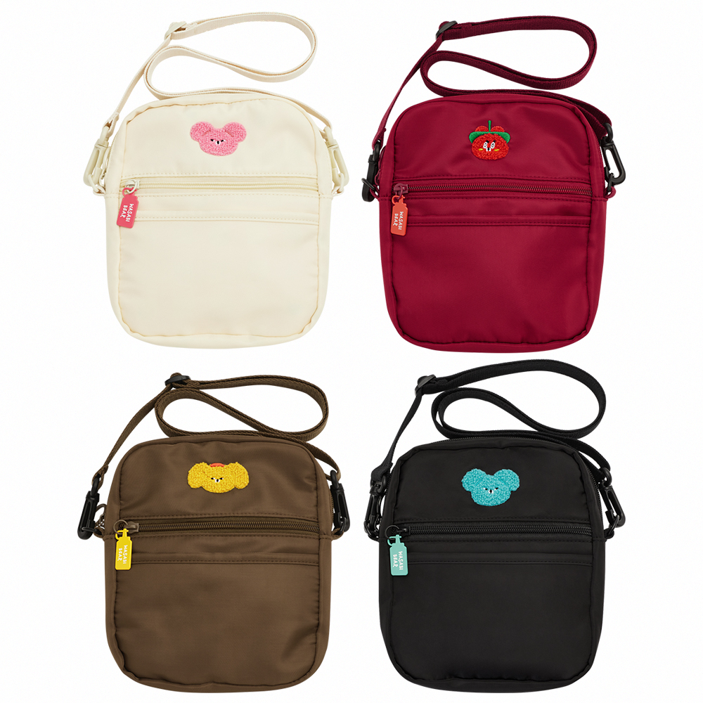 GraceGift Wasabi Bear聯名 黃芥末熊 熊雙層斜背尼龍隨身包 咖色 實拍圖