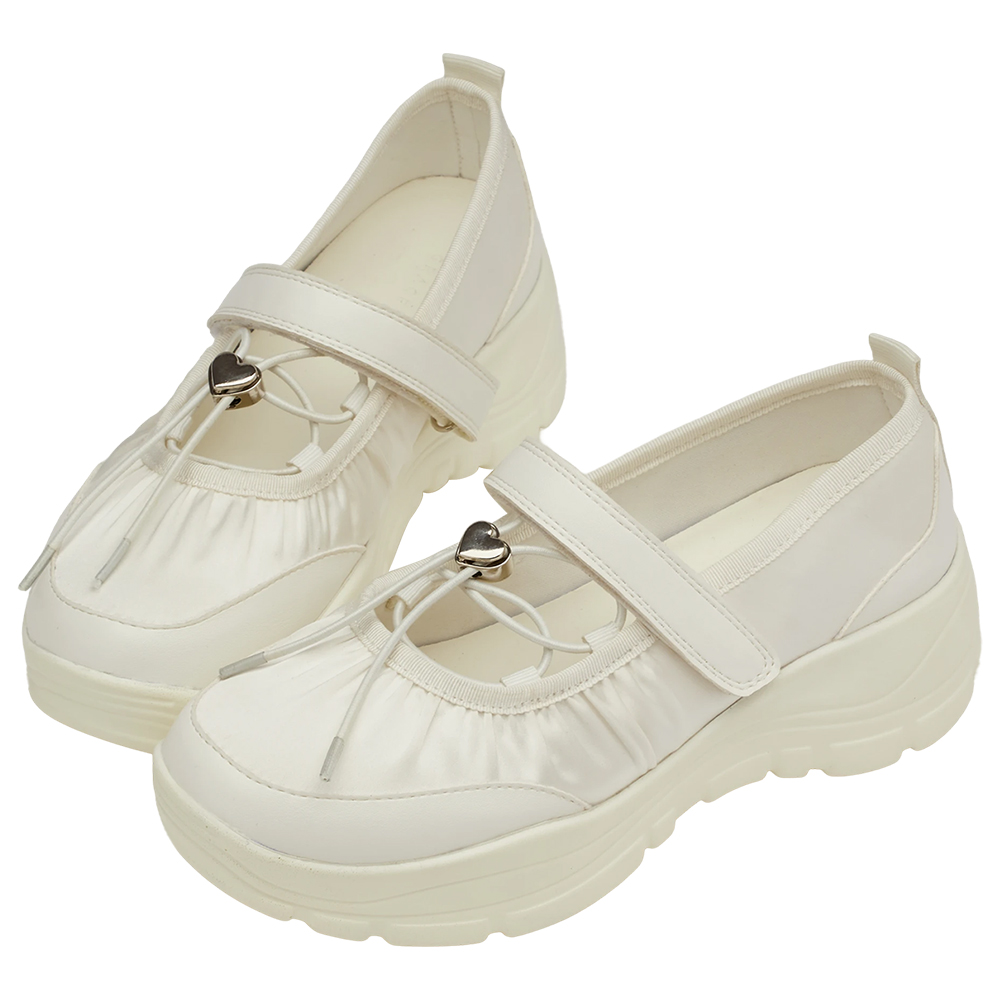 GraceGift平價女鞋 愛心 交叉繫繩 輕量厚底 芭蕾舞運動鞋 米白