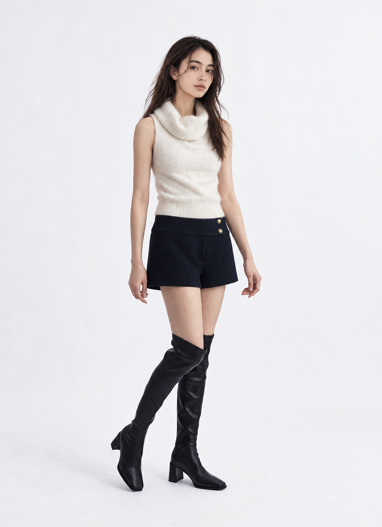 GraceGift平價女鞋 超模美腿顯瘦長靴 黑皮革