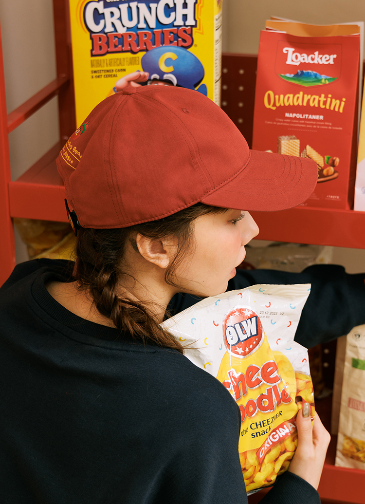 GraceGift Wasabi Bear聯名 辣椒醬熊 拉繩調節電繡棒球帽 正紅色