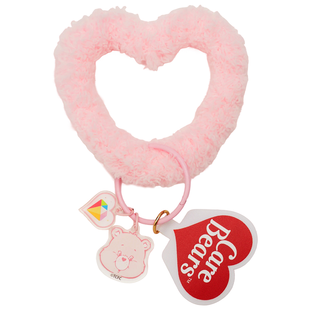 GraceGift CareBears聯名 鑽石小熊 Cupid系列 愛心絨毛鑰匙圈 粉紅
