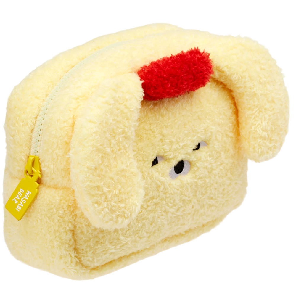 GraceGift Wasabi Bear聯名 黃芥末熊 格紋絨毛化妝包 黃色 實拍圖