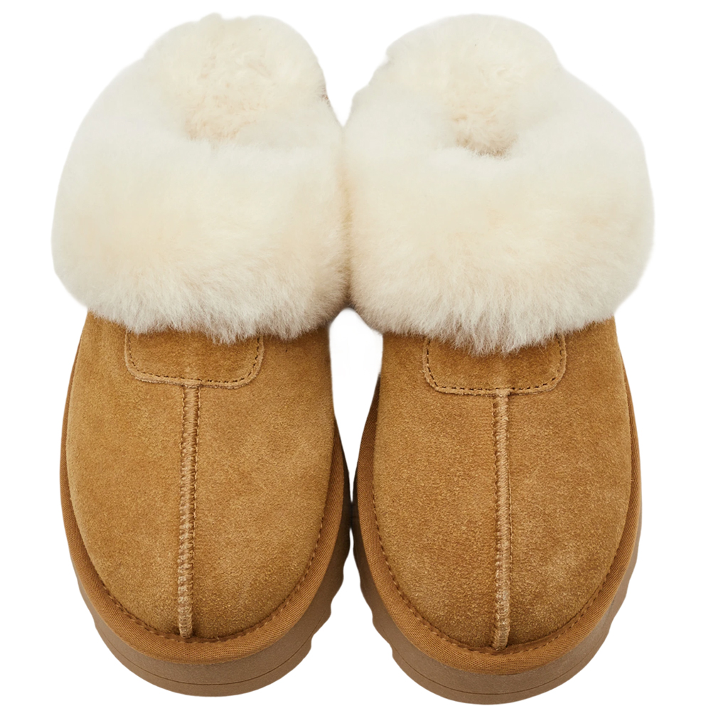 韓妞時尚牛麂皮羊毛厚底雪地拖鞋 栗子