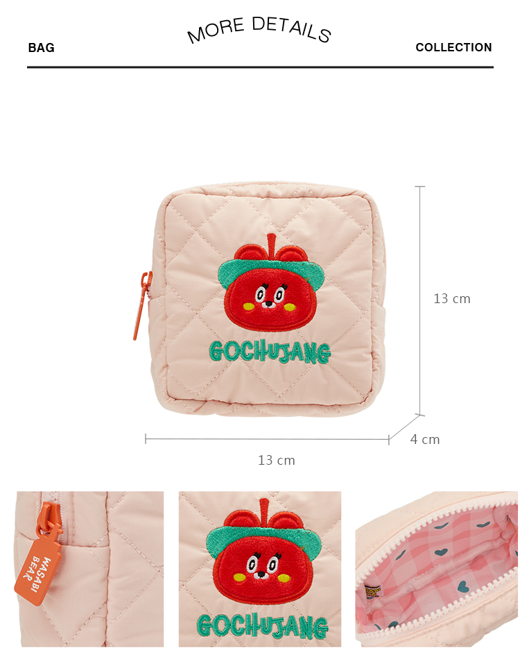 GraceGift Wasabi Bear聯名 辣椒醬熊 格紋鋪棉收納包 粉色 實拍圖