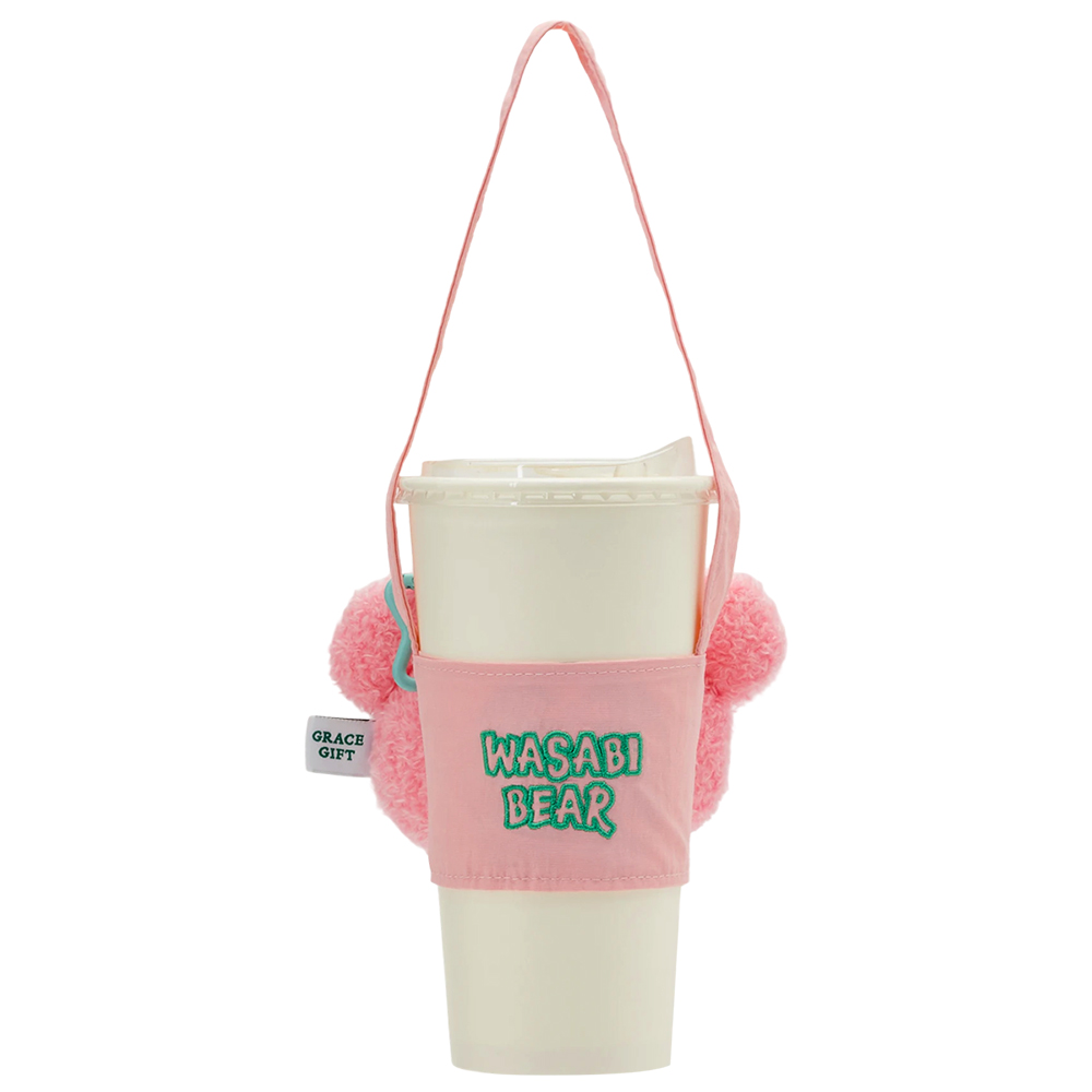 GraceGift Wasabi Bear聯名 粉芥末熊 絨毛星星吊飾飲料提袋 隨行包 粉紅色