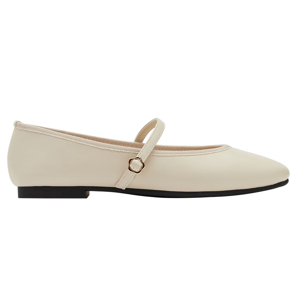 GraceGift平價女鞋 俏皮少女 素面 花釦 芭蕾舞瑪莉珍鞋 杏