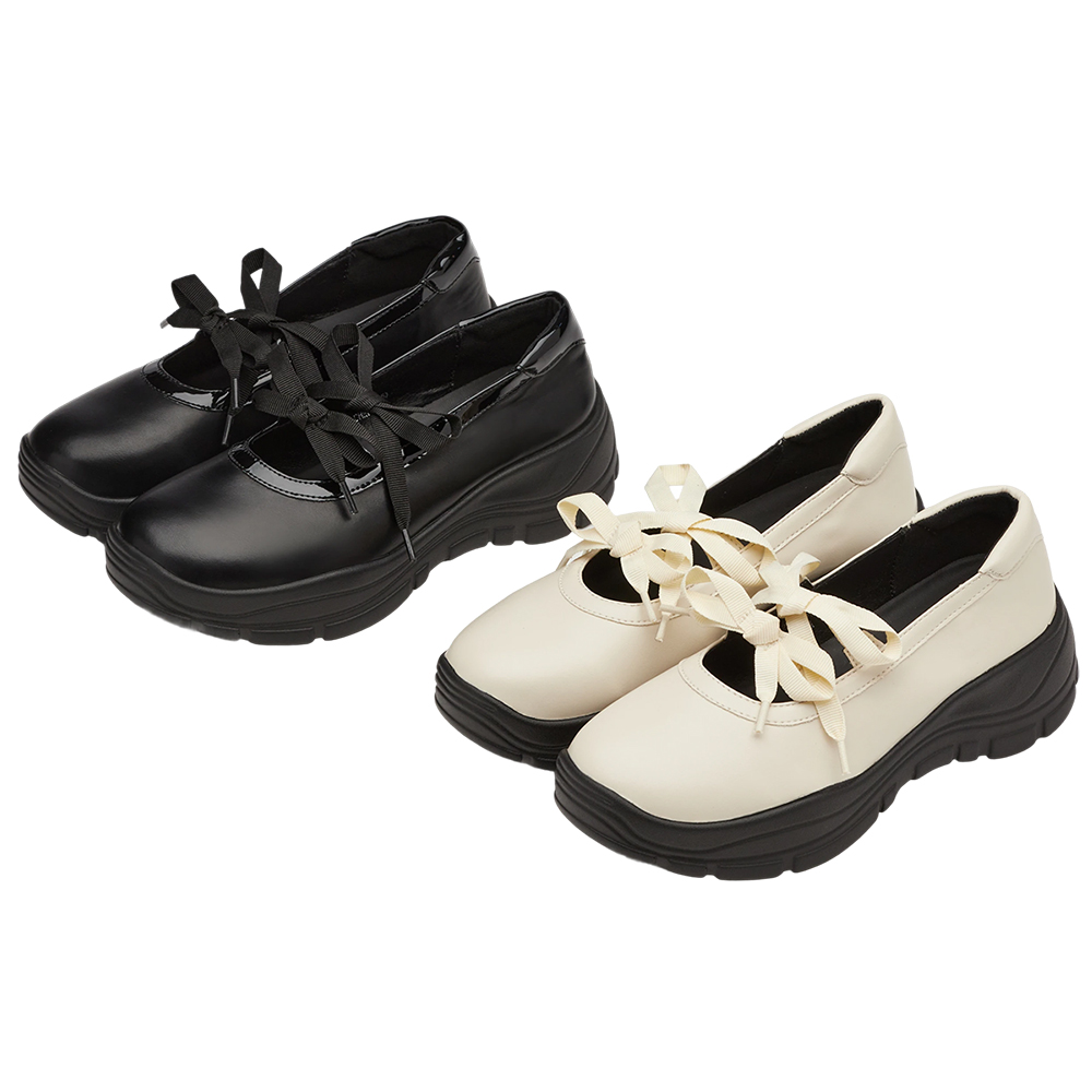 法式少女蝴蝶結輕量瑪莉珍運動鞋 米白