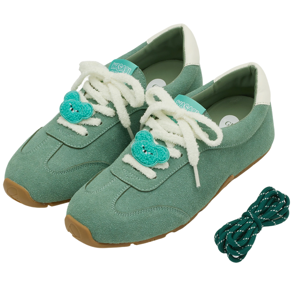 Grace Gift 平價女鞋 Wasabi Bear 聯名 芥末熊 休閒運動鞋 綠色 穿搭實拍