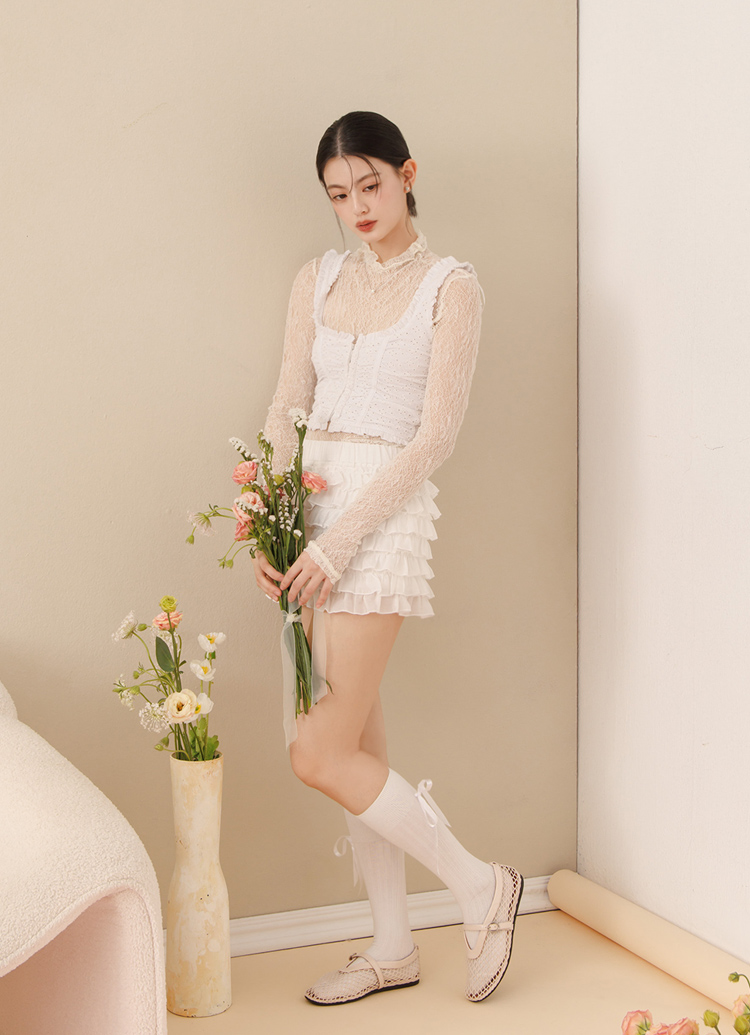 GraceGift 平價女鞋 個性網面 細閃芭蕾舞娃娃鞋 杏色 平底娃娃鞋 實拍圖