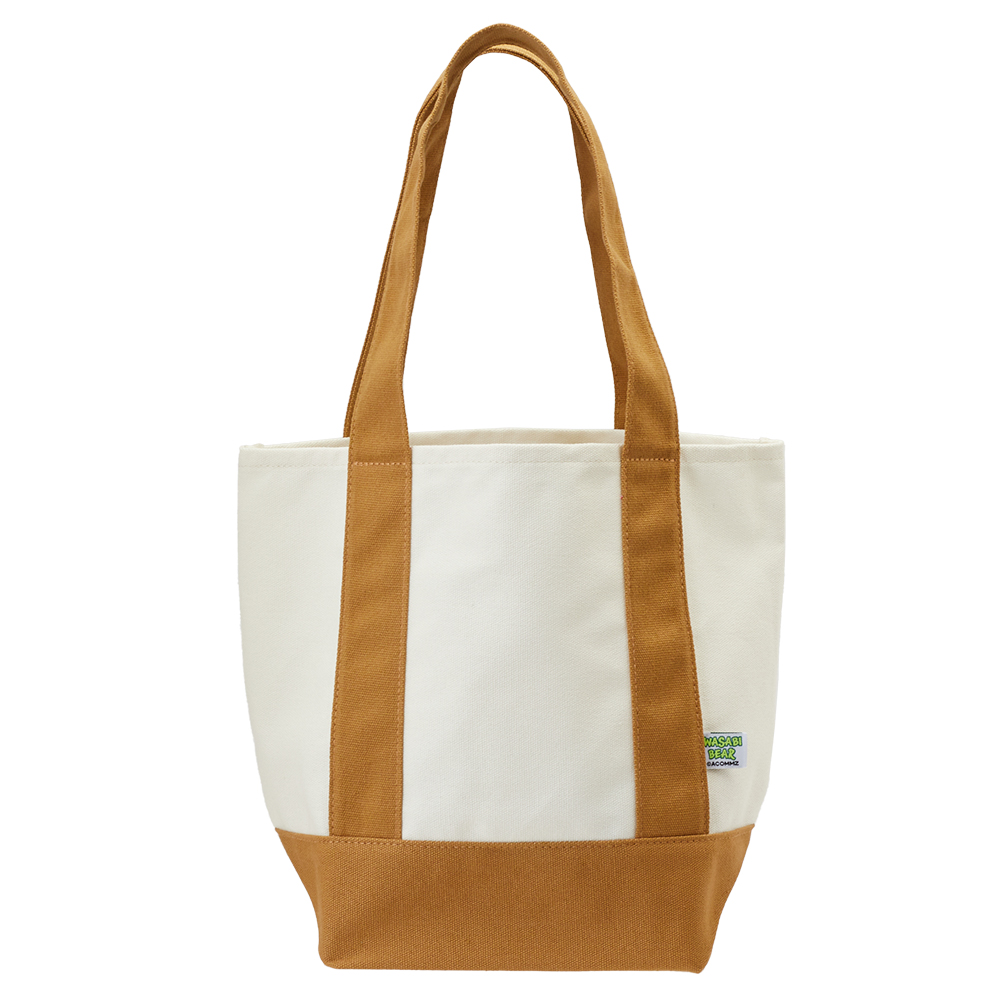 GraceGift Wasabi Bear聯名 黃芥末熊 撞色口袋肩背帆布包 咖色