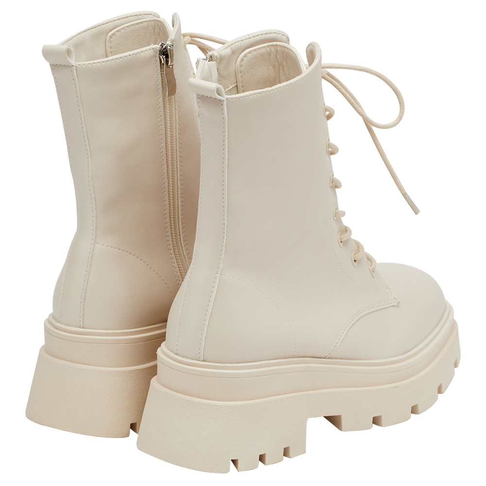 叛逆潮流方頭鬆糕厚底綁帶靴 米白