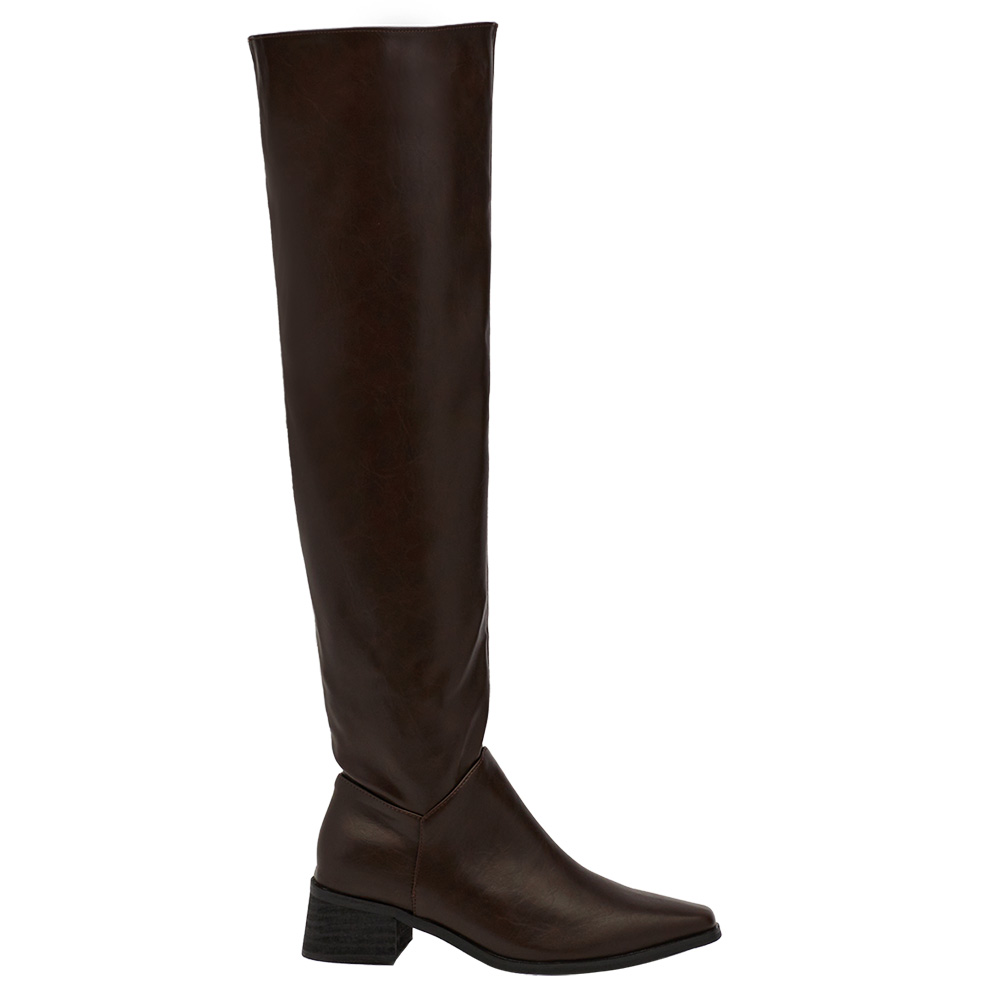 高級氣場方頭2way皮革過膝堆堆長靴 咖