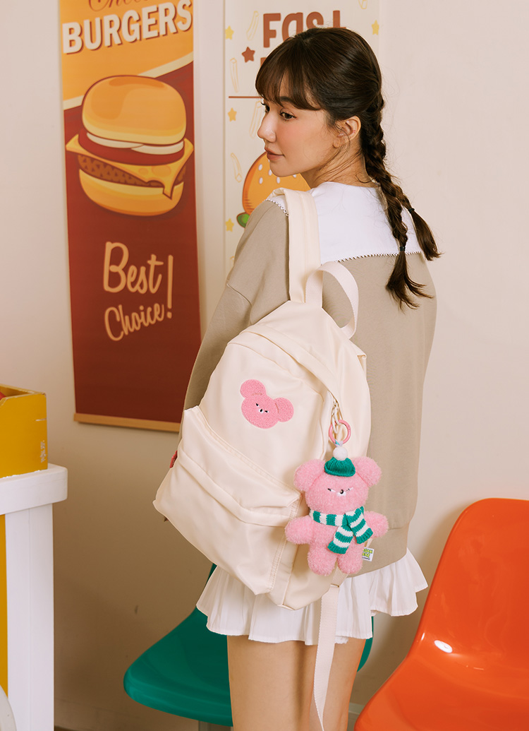 GraceGift Wasabi Bear聯名 粉芥末熊 吊牌輕便尼龍後背包 正紅色 實拍圖