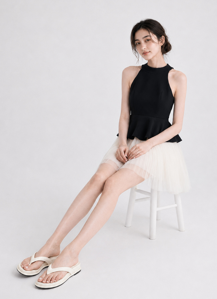 GraceGift平價女鞋 質感光澤方頭厚底人字拖 米白
