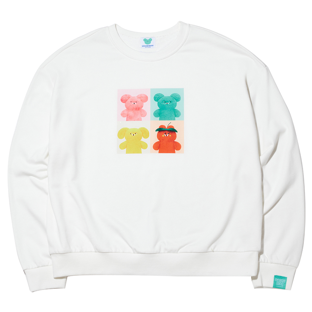 GraceGift Wasabi Bear聯名 醬友集合 拼貼印花大學T 白色 實拍圖