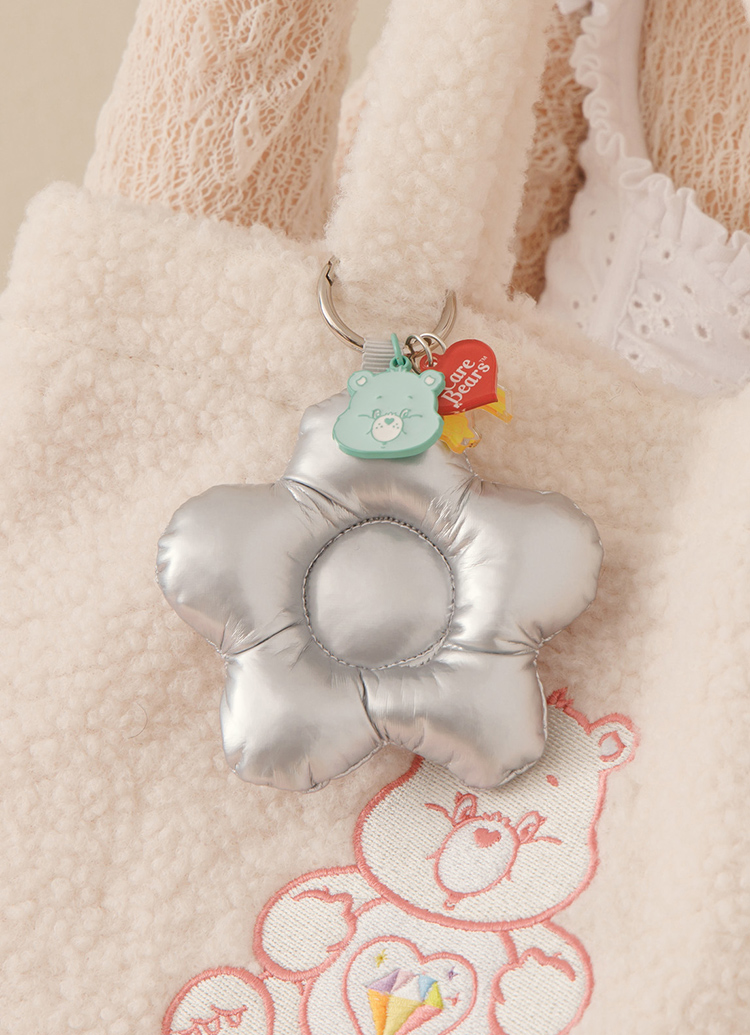 GraceGift CareBears聯名 鑽石小熊 Blossom系列 鋪棉小花鑰匙圈 粉紅