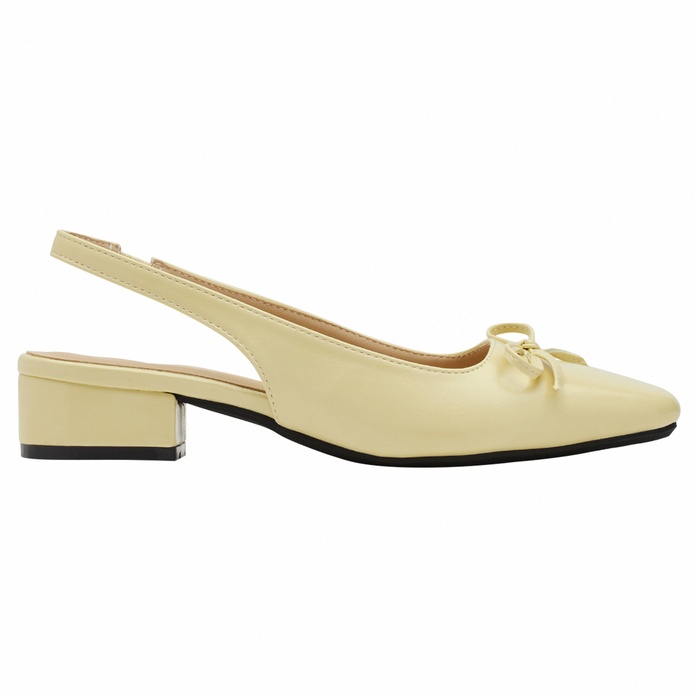 GraceGift平價女鞋 時尚秀場 方頭 韓系清新蝴蝶結後空跟鞋 黃色