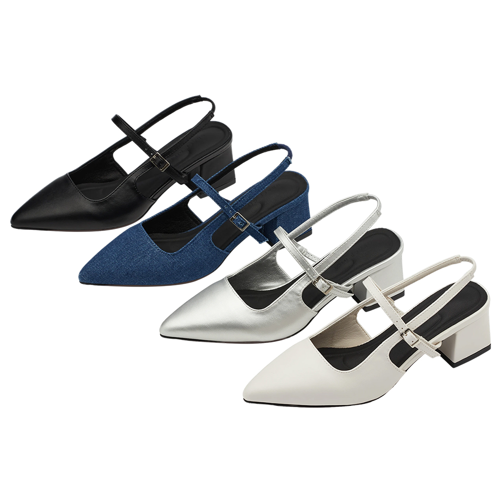 GraceGift平價女鞋 時尚秀場 尖頭  韓系尖頭通勤百搭後空低跟鞋 銀色