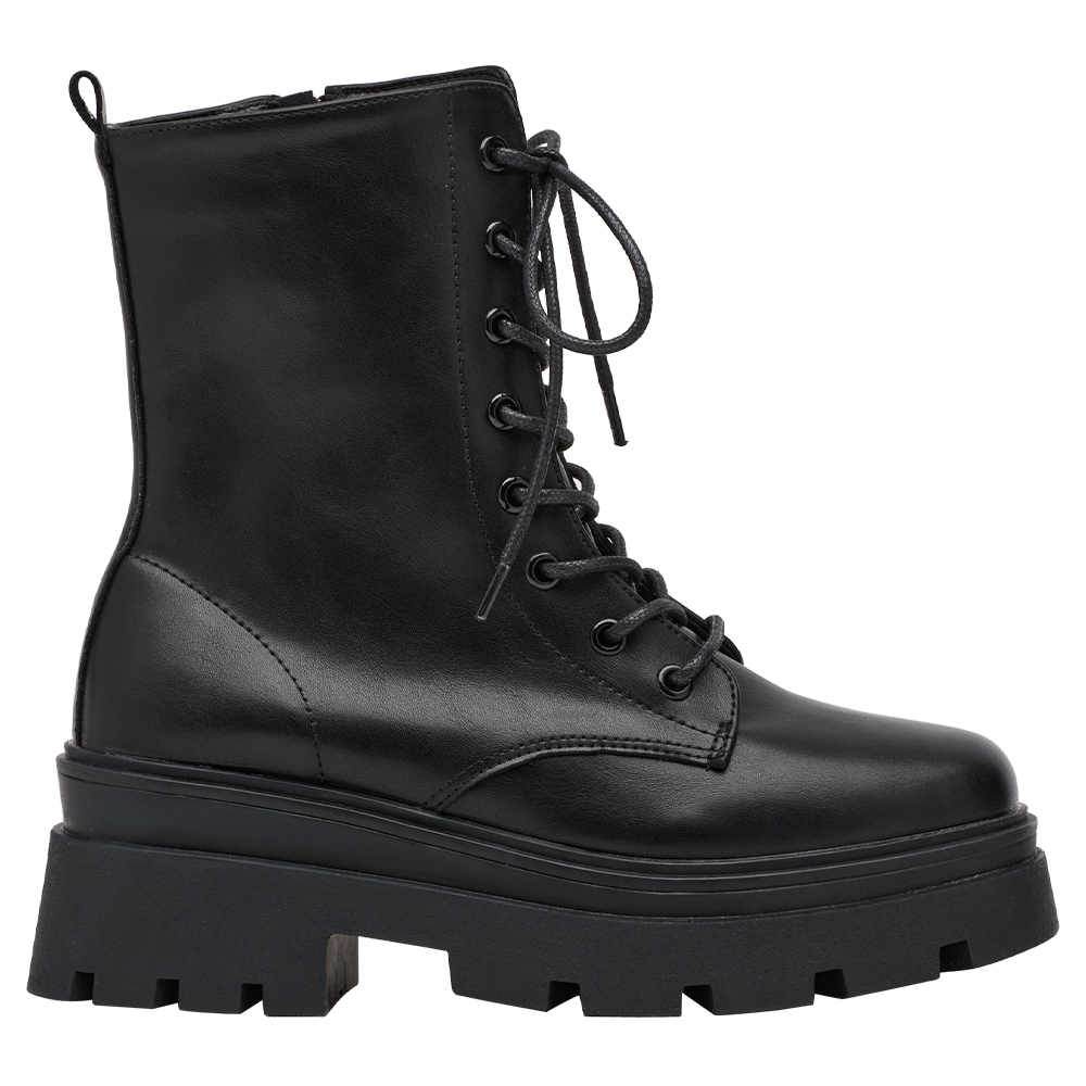 叛逆潮流方頭鬆糕厚底綁帶靴 黑