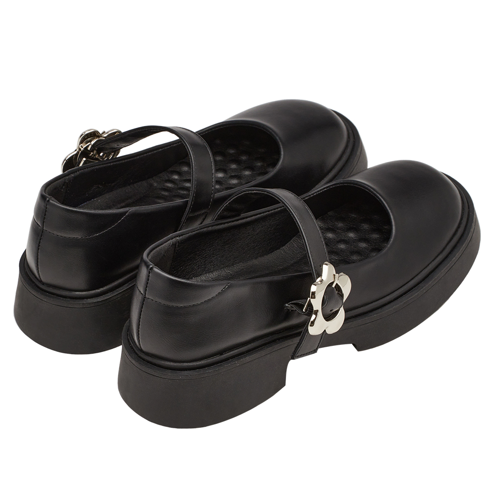 甜酷少女金屬小花扣輕量瑪莉珍鞋 黑