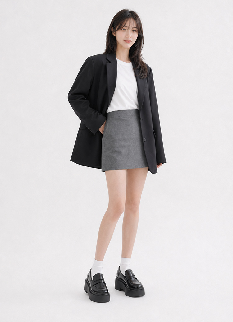 GraceGift平價女鞋 摩登比例 內增高 輕量厚底 樂福鞋 黑