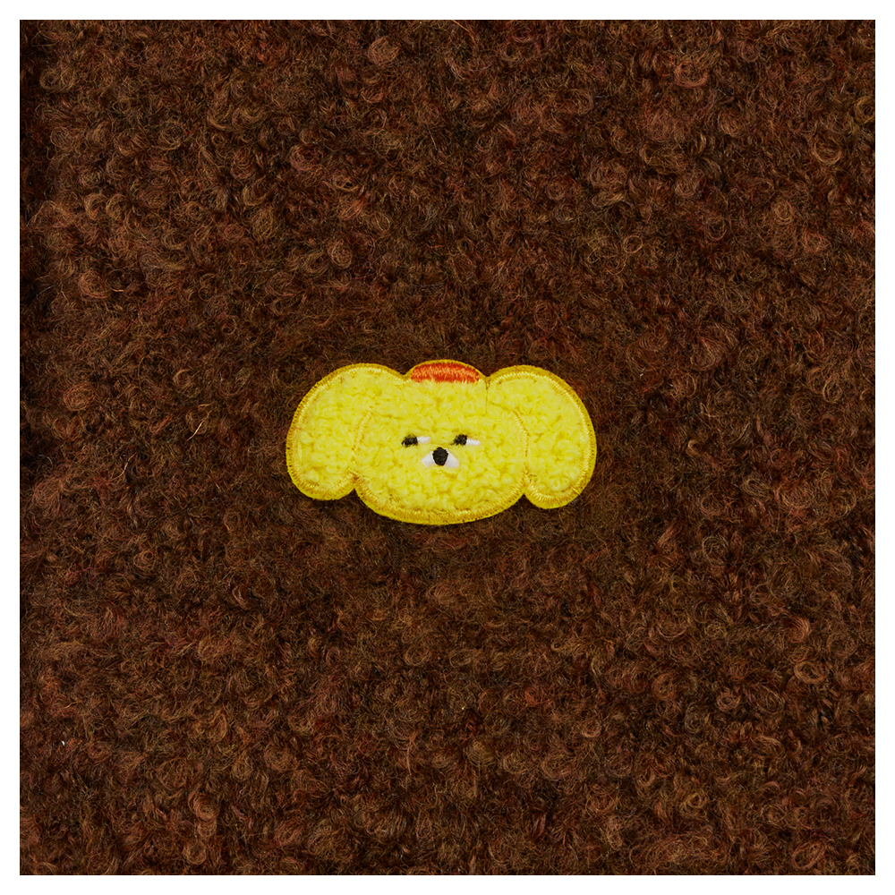 GraceGift Wasabi Bear聯名 黃芥末熊 顆粒仿羊毛流蘇圍巾 咖色 實拍圖