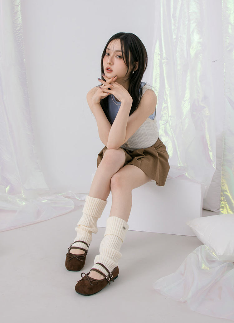 GraceGift平價女鞋 時尚秀場 方圓頭 芭蕾女伶方頭雙帶平底瑪莉珍 咖色