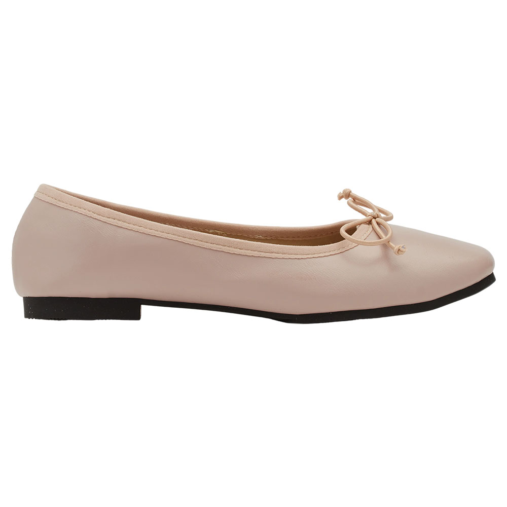 GraceGift平價女鞋 時尚秀場 方圓頭 法式經典蝴蝶結芭蕾舞平底娃娃鞋 粉色