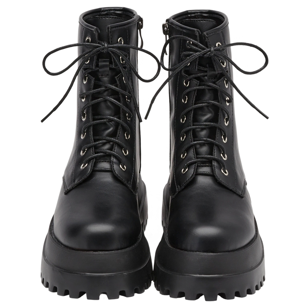 當代主義圓頭輕量增高綁帶靴  黑