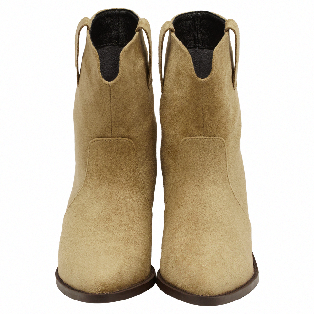 超模尖頭絨布2way可拆式褲管西部長靴 卡其