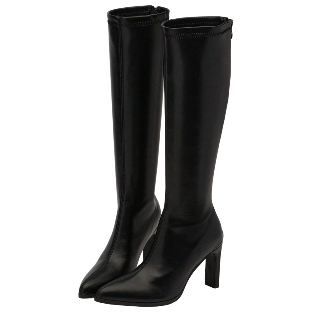 知性姐姐尖頭扁跟寬筒瘦瘦長靴 黑