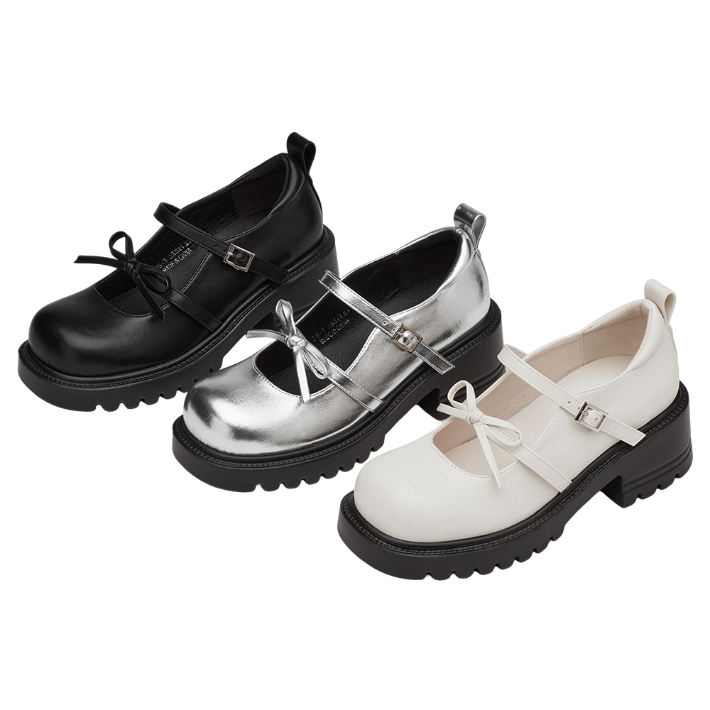 韓系方頭蝴蝶結雙帶輕量瑪莉珍鞋 黑