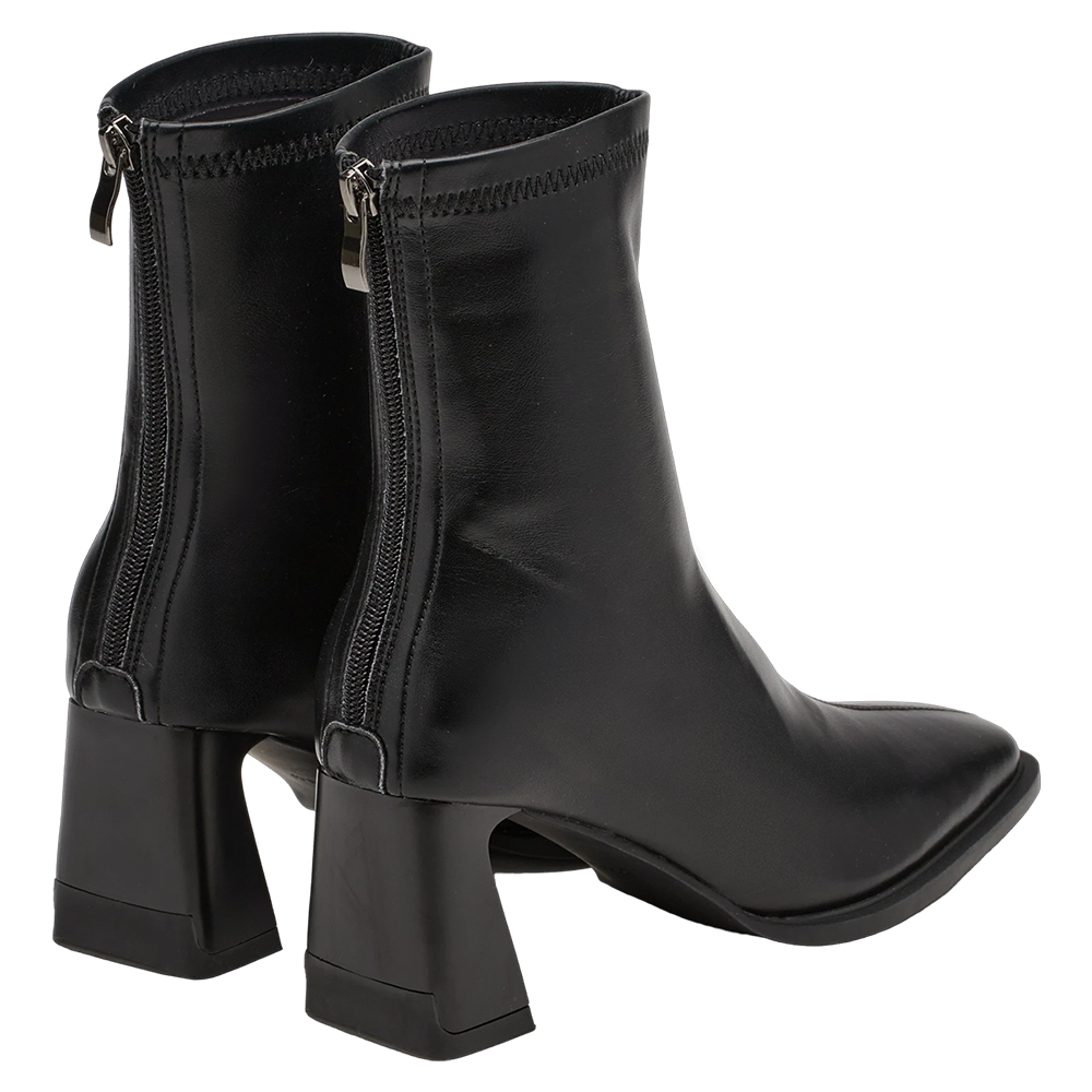 時髦歐膩方頭後拉鍊車線高跟襪靴 黑