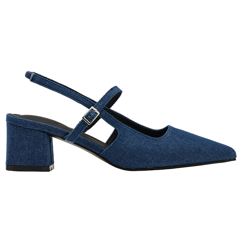 GraceGift平價女鞋 時尚秀場 尖頭  韓系尖頭通勤百搭後空低跟鞋 牛仔