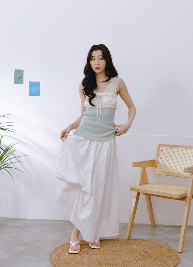 GraceGift 平價女鞋 時尚秀場 方頭 韓系慵懶人字中跟拖鞋 米白色