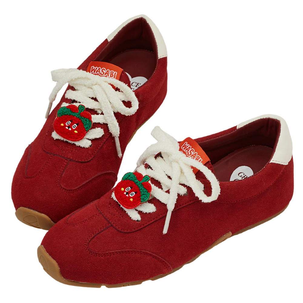 Grace Gift 平價女鞋 Wasabi Bear 聯名 辣椒醬熊 休閒運動鞋 深紅色 穿搭實拍