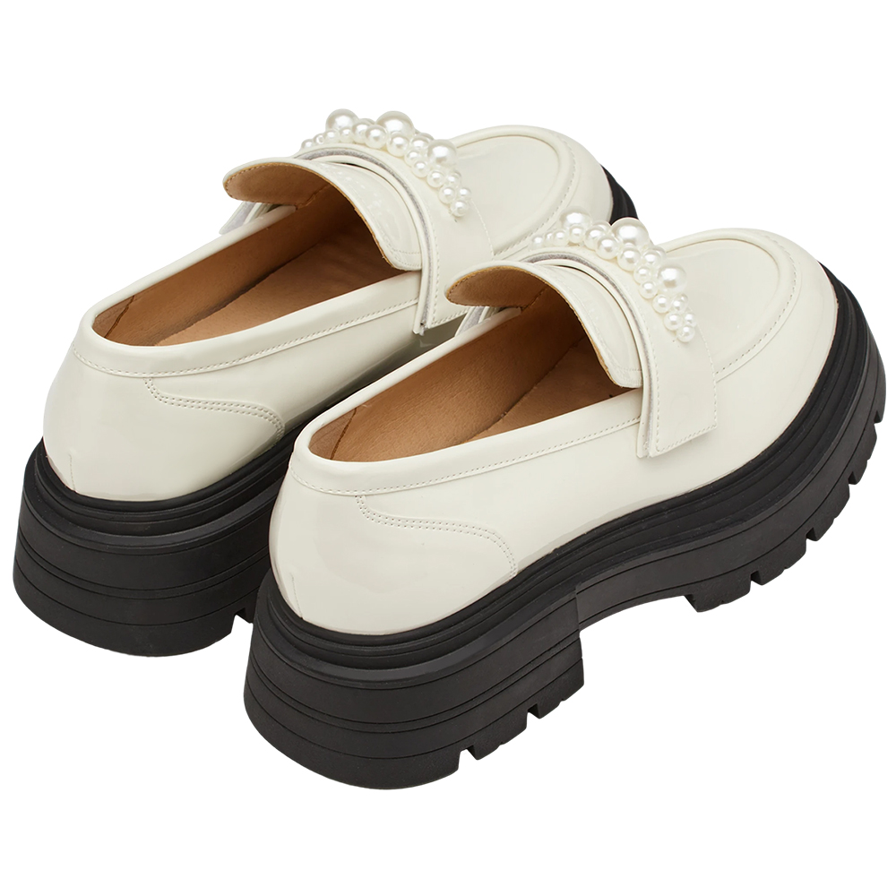 奕潔聯名-公主珍藏2WAY珍珠厚底樂福鞋 米漆