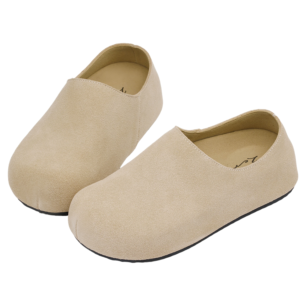 李柔聯名-慵懶共存圓頭牛麂皮懶人拖鞋 深杏