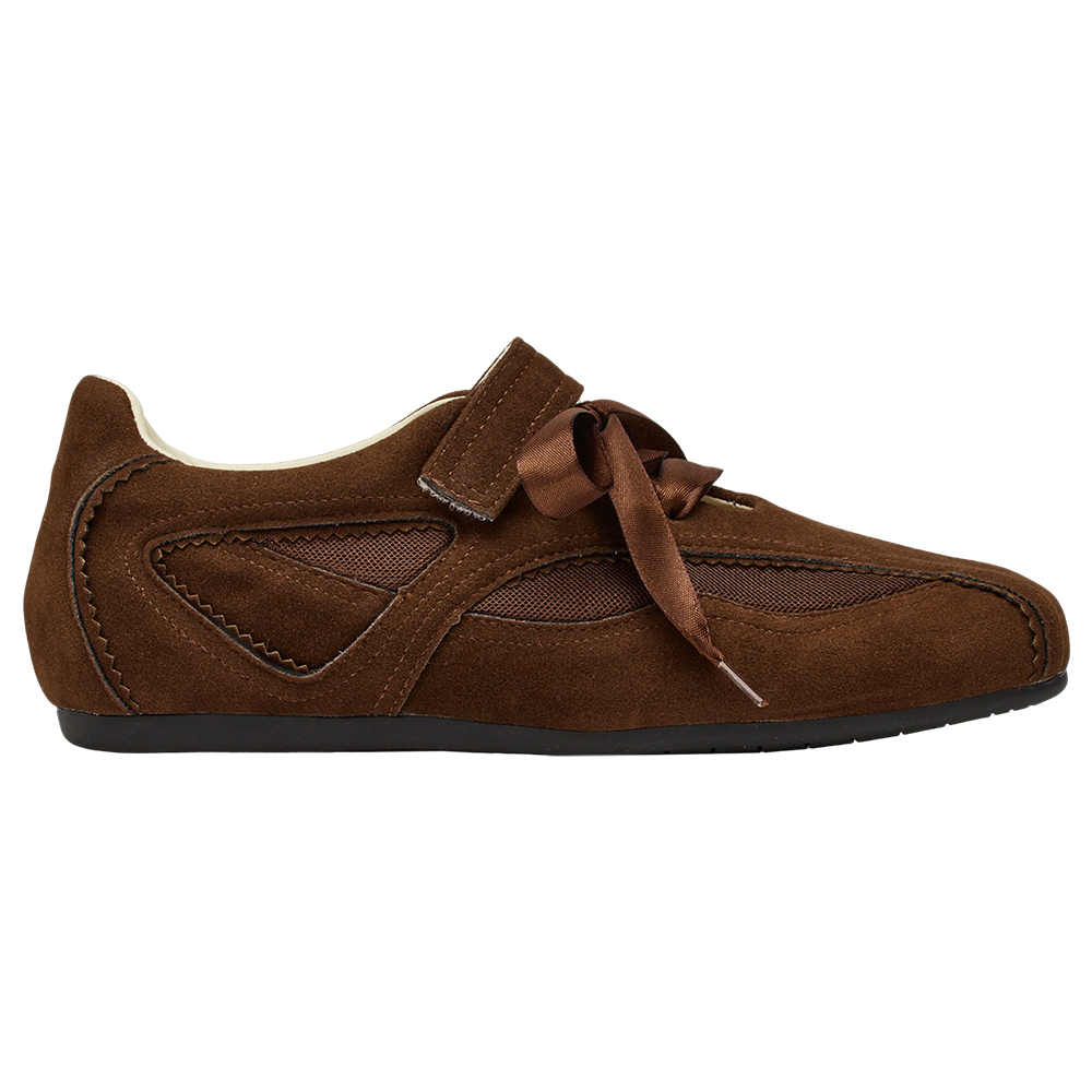 芭蕾少女方頭2WAY綁帶魔鬼氈運動鞋 咖