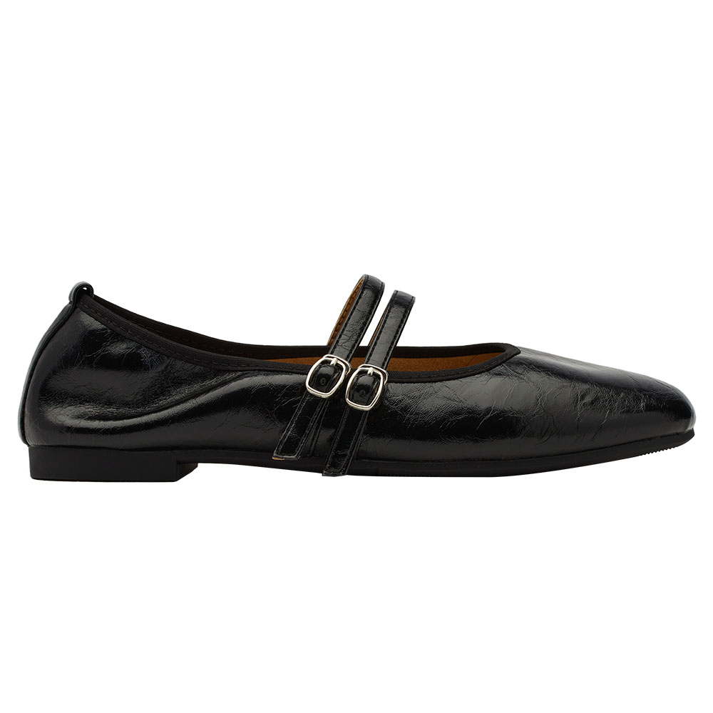 GraceGift平價女鞋 時尚秀場 圓頭 奶油雲朵極軟加厚乳膠芭蕾瑪莉珍鞋 黑色