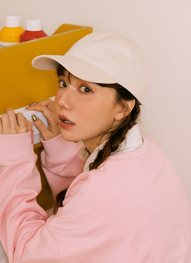 GraceGift Wasabi Bear 粉芥末熊 拉繩調節電繡棒球帽 白色