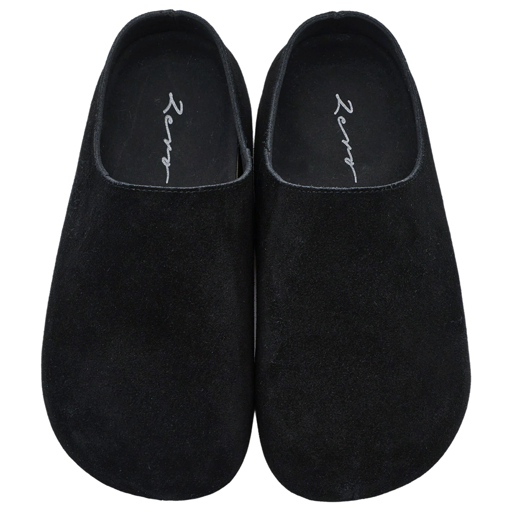 李柔聯名-慵懶共存圓頭牛麂皮懶人拖鞋 黑