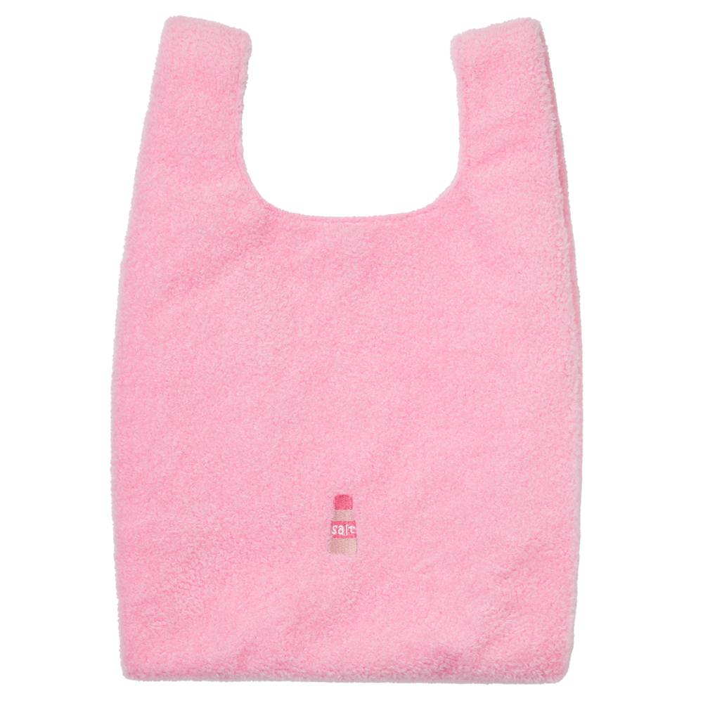 Grace Gift Wasabi Bear 聯名 粉芥末熊 絨毛蝴蝶結手提袋 粉紅色 可愛提袋 實拍圖