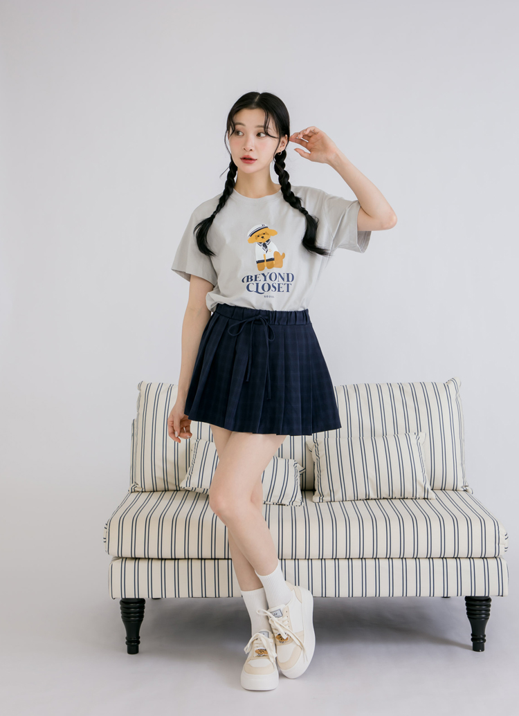 韓國Beyond Closet 水手貴賓印花短版T-shirt 淺灰