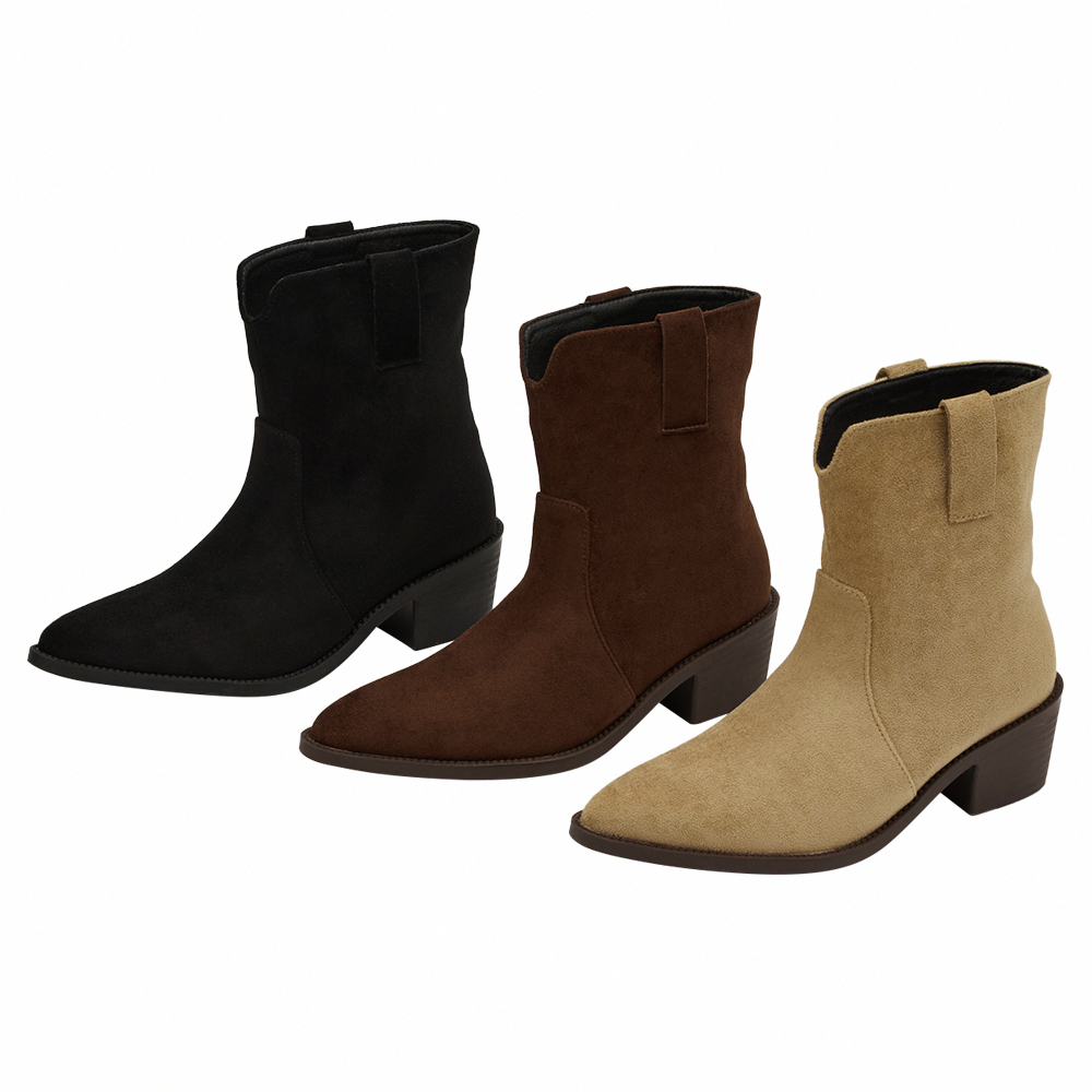 超模尖頭絨布2way可拆式褲管西部長靴 黑