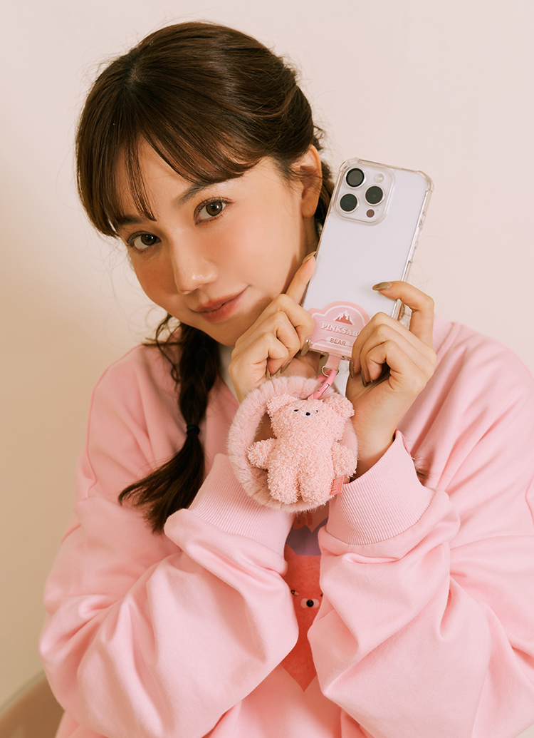 GraceGift Wasabi Bear聯名 粉芥末熊 絨毛手機掛環 紅色