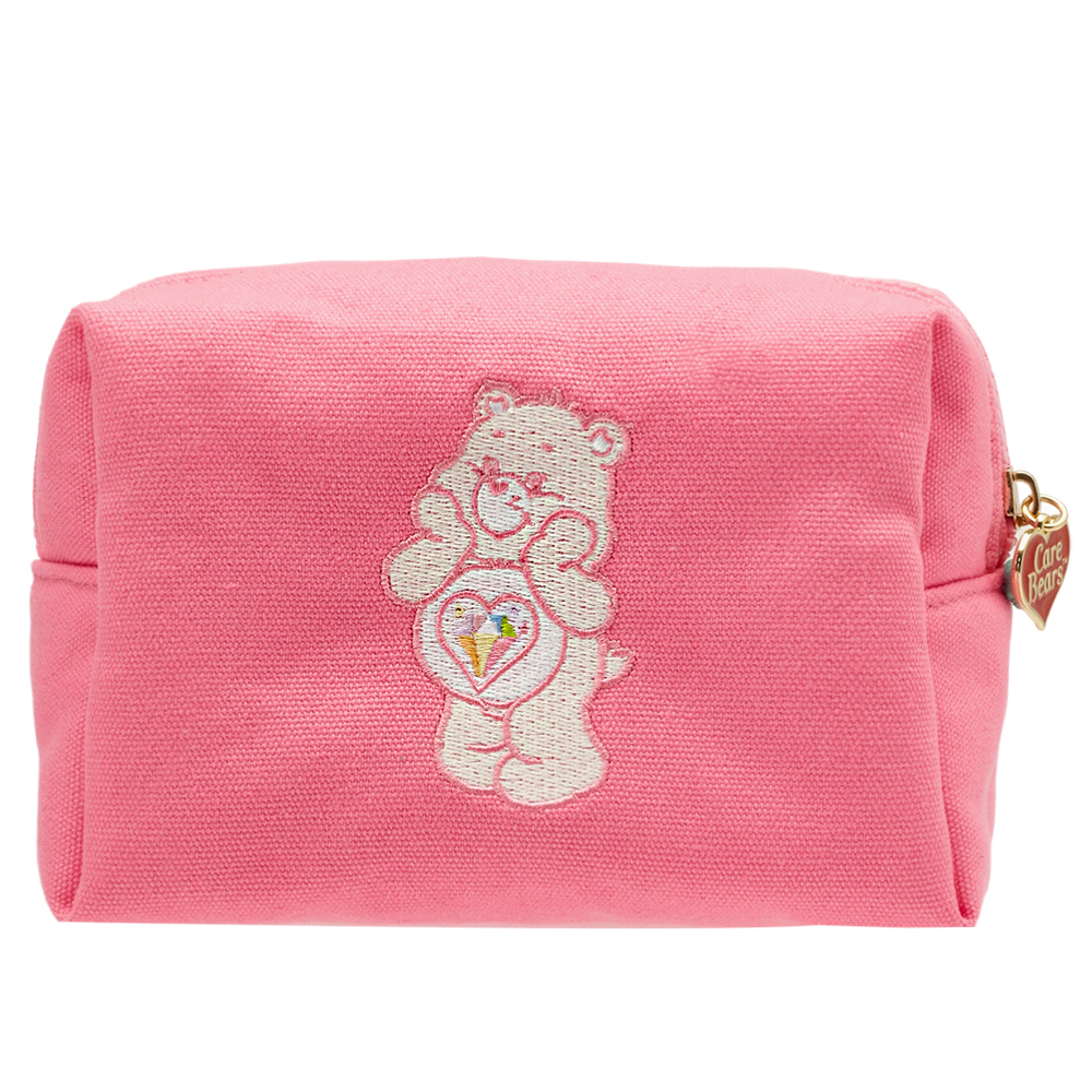 Care Bears-鑽石小熊電繡格紋帆布化妝包 桃紅