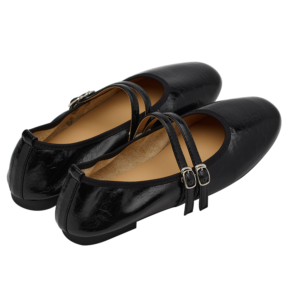 GraceGift平價女鞋 時尚秀場 圓頭 奶油雲朵極軟加厚乳膠芭蕾瑪莉珍鞋 黑色