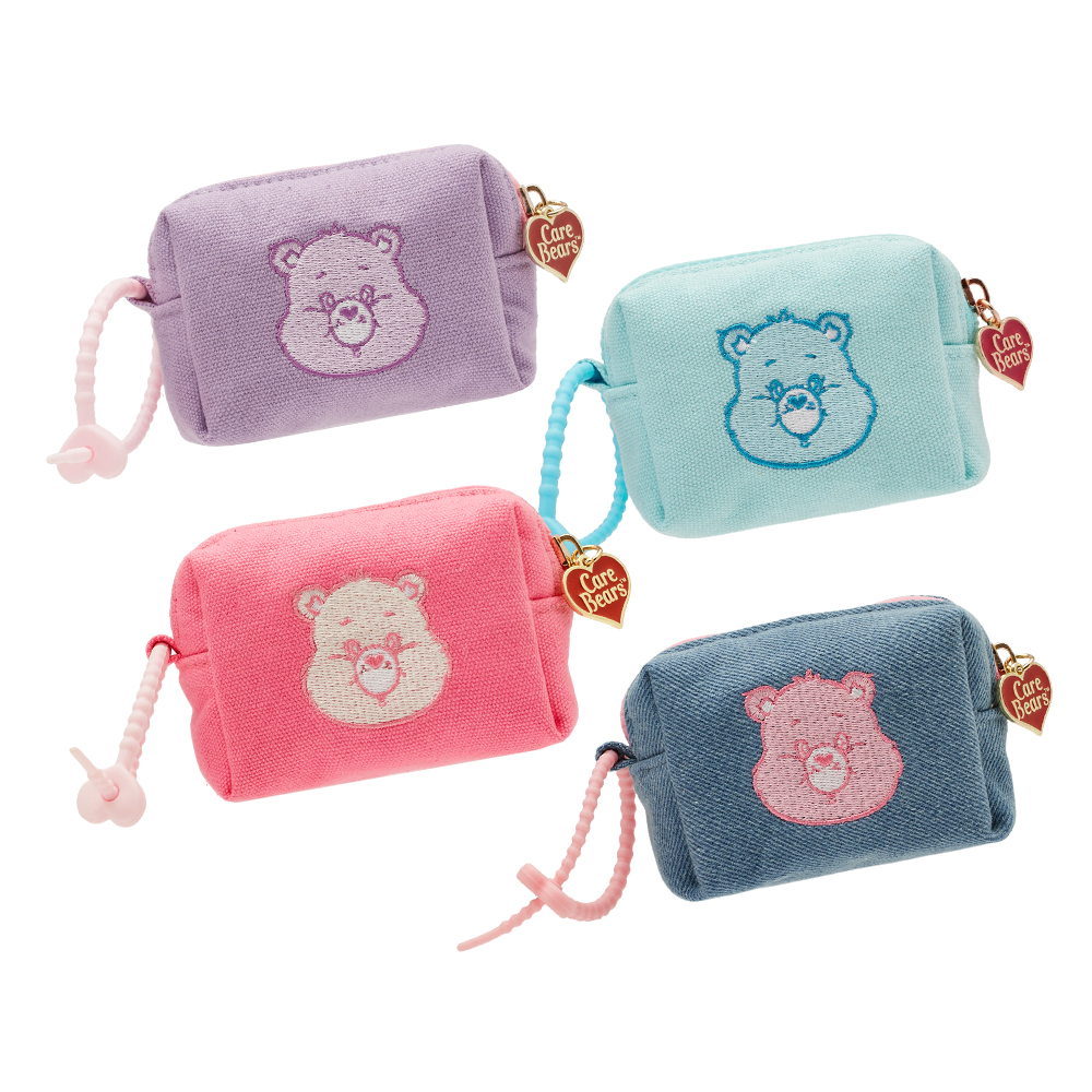 Care Bears-分享小熊電繡格紋吊飾零錢包 紫
