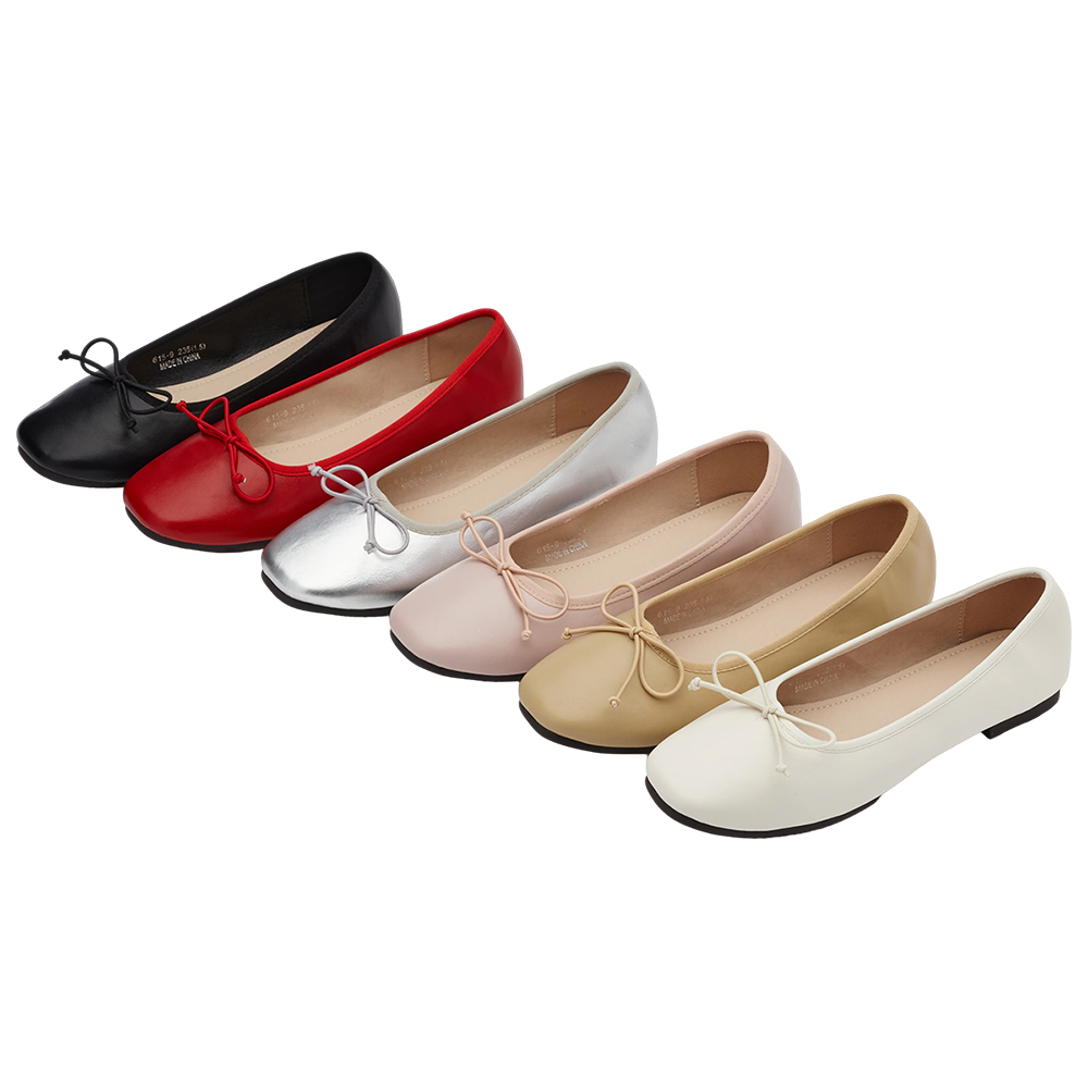GraceGift平價女鞋 時尚秀場 方圓頭 法式經典蝴蝶結芭蕾舞平底娃娃鞋 正紅色